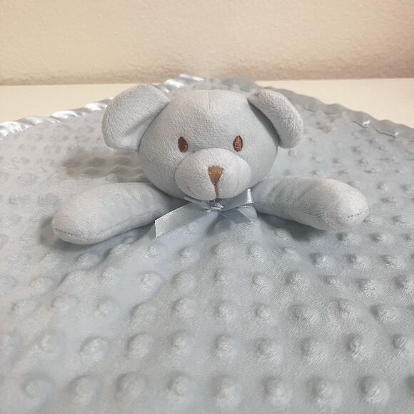 Pro Goleem Blue Teddy Bear Minky Dot Security Blanket Lovey Lovie Satin Trim - Picture 9 of 12
